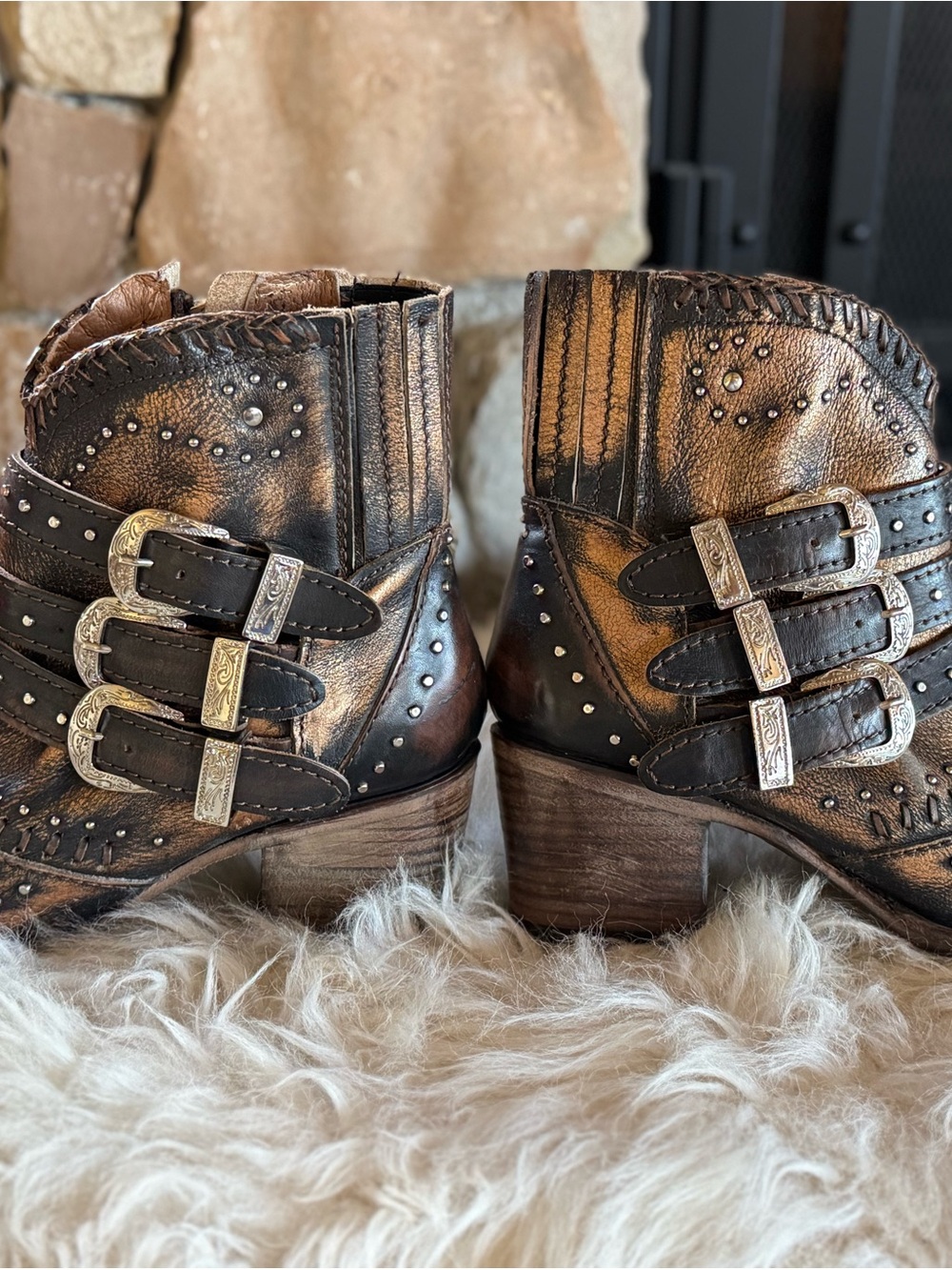 FreeBird Triple-Buckle Savanna Boots in Bronze